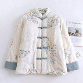 新款 加厚保暖棉服宽松外套复古盘扣棉衣 纯手工棉花袄碎花棉袄中式