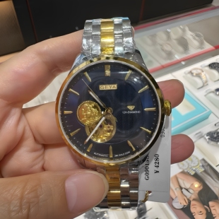 父亲节礼物GEYA格雅手表 时尚镂空镶真钻24K金钢带机械表男表9013