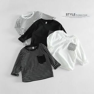 儿童韩版宽松个性潮T恤男女宝宝春秋长袖打底衫软糯弹力时髦上衣t
