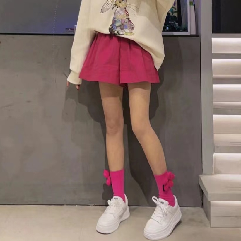 2025夏季彩色蓬蓬短裤三分裤休闲裤高腰松紧腰显瘦遮肉韩版百搭潮