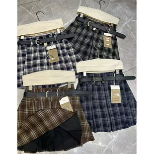 2025秋季 显瘦防走光欧货裙子潮流A字显瘦高腰 皮带百褶裙短裙时尚