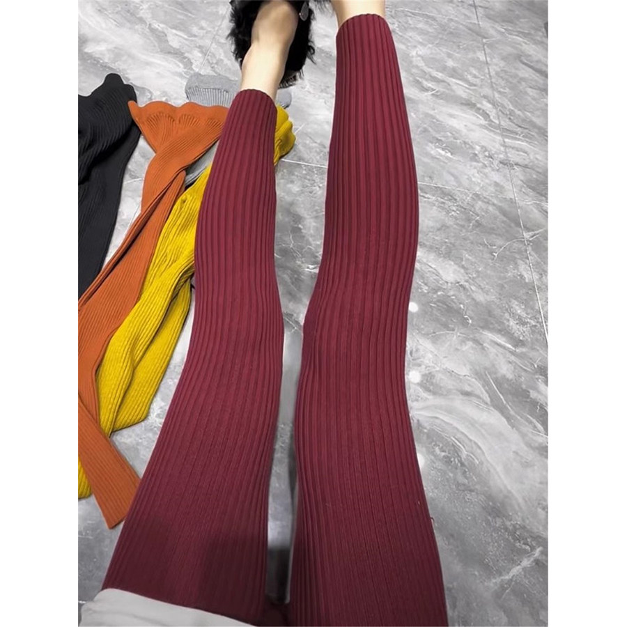 2025春季糖果色坑条打底裤裤子女时尚显瘦松紧腰百搭高腰长裤潮流