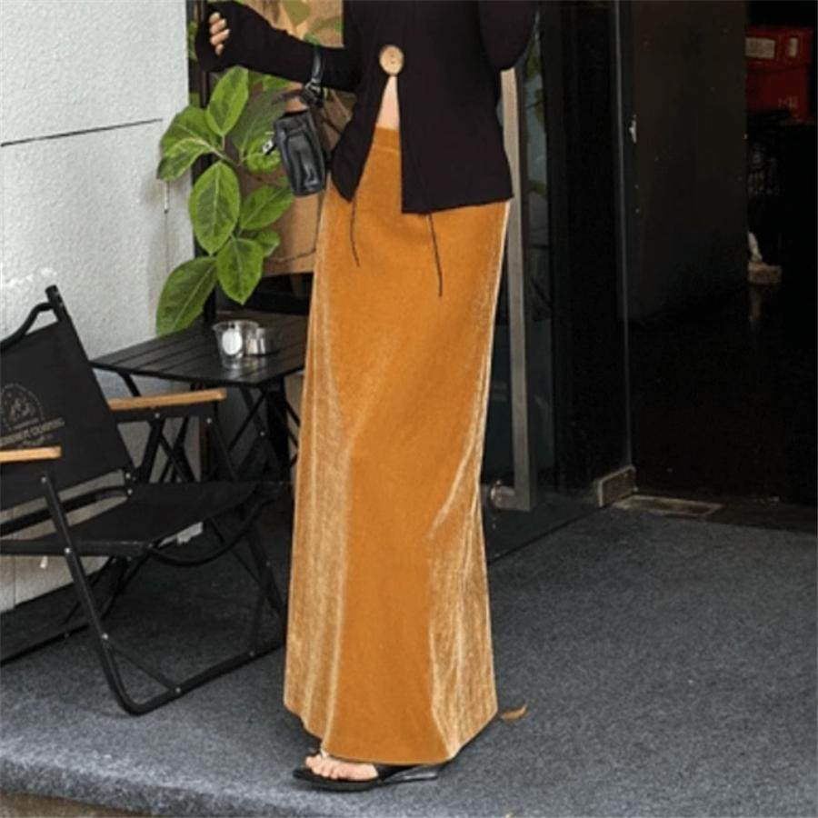 法式复古丝绒半身裙女装秋冬2024加绒气质高腰显瘦百搭直筒长裙子