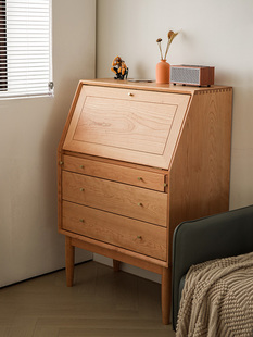 北欧原创设计中古秘书柜日式实木樱桃木斗柜书桌柜化妆桌一体家具