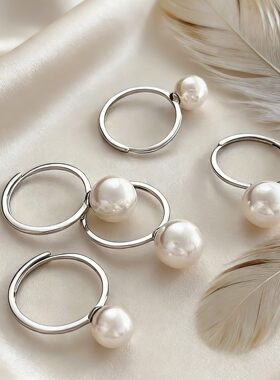 单颗珍珠素圈戒指气质百搭