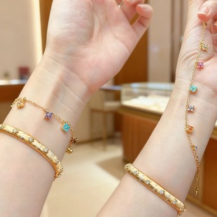 【双层四叶彩钻项链】金色链条多层彩色四叶草吊坠时尚叠戴颈链