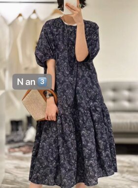 法式碎花连衣裙女五分袖宽松显瘦温柔小众气质长裙2026夏季新款