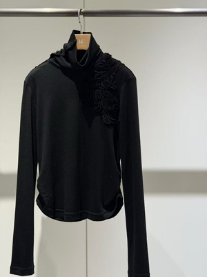 价格私询！2026春秋新款时尚休闲百搭高领长袖立体花朵针织衫上衣