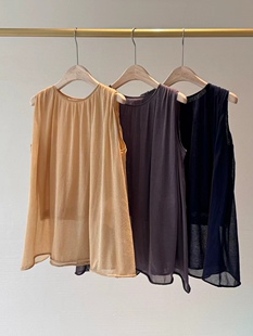 轻薄透感优雅无袖 时尚 上衣连衣裙 优雅碎褶微A型背心 26春夏新款