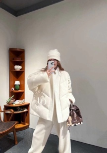 询价私！2025冬季新款 CJZP三色立领山羊绒宽松保暖鹅绒服外套女