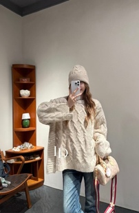 加厚宽松慵懒风外穿秋冬遮肉显瘦羊绒衫 日系复古大码 麻花毛衣女