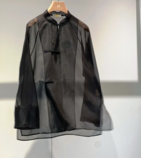 正版!2026早春新品真丝欧根纱叠穿长袖衬衫上衣新中式薄款小衫女