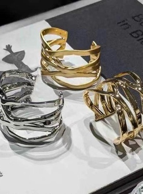 开口素圈戒指不规则多层缠绕镀金手镯女夸张高级感首饰镯子ins风