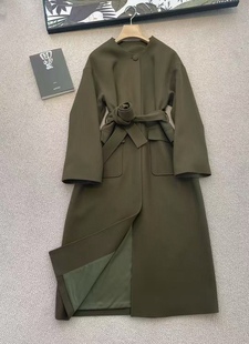 廓形气质长款 询价私 经典 优雅圆领 双面呢系带大衣女 设计师新品