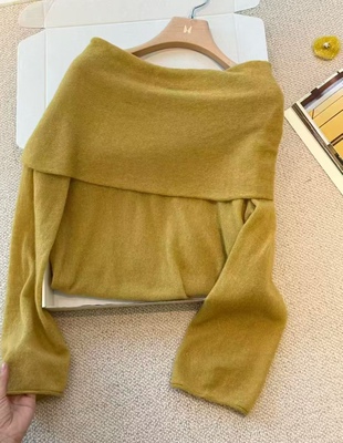 优雅简约大方 25秋季CJZP新款纯色气质薄款长袖一字领针织毛衣女