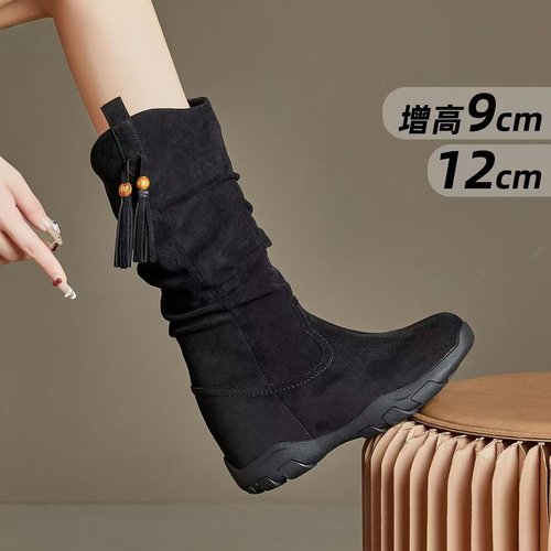 内增高马丁靴女10cm高筒靴2025新款时尚弹力靴高跟堆堆靴厚底短靴