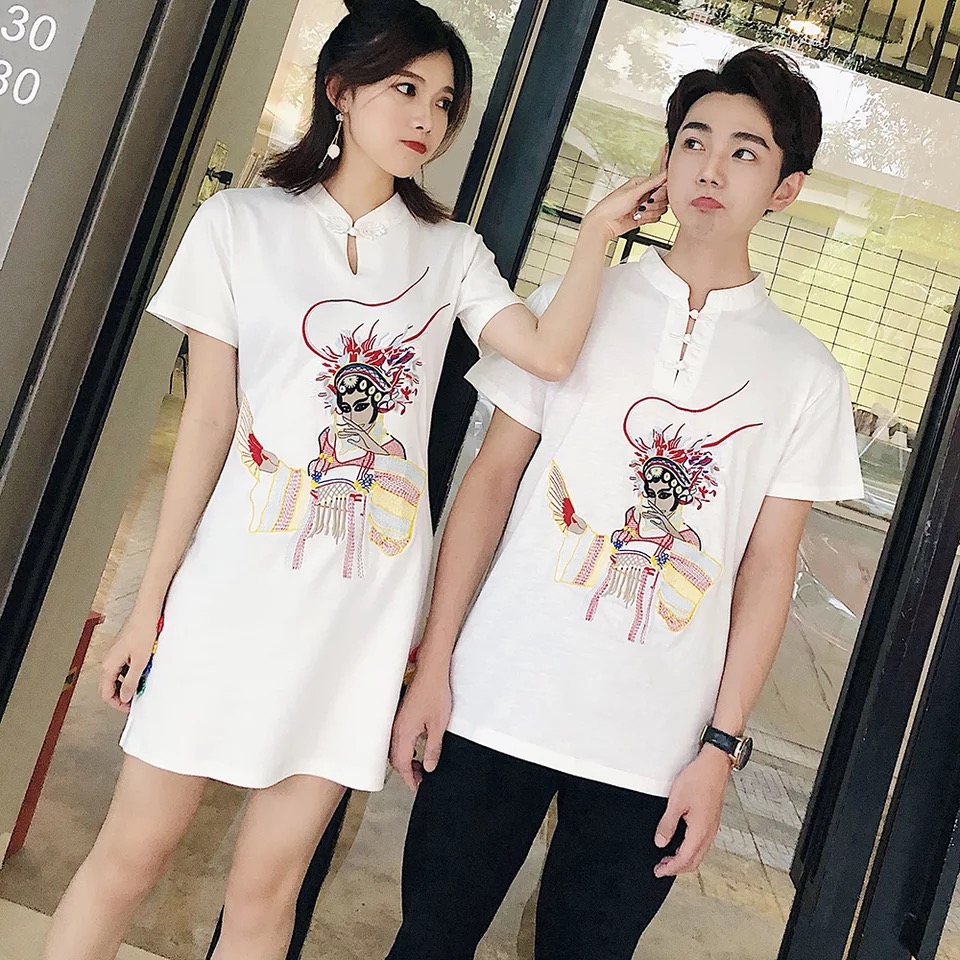 情侣装夏装2019新款中国风复古qlz刺绣旗袍年轻少女改良版连衣裙(非品牌)