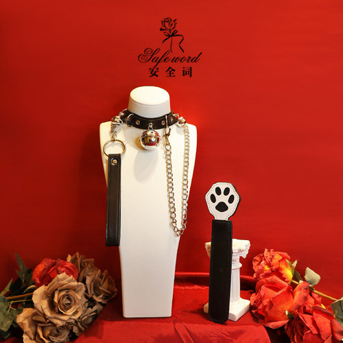 铃铛项圈puppy皮质choker锁骨项链小猫爪拍套装带牵引绳