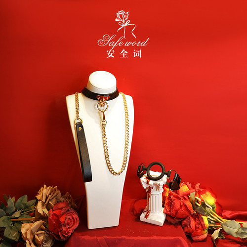 高级神秘黑项圈皮革puppy含牵引绳小众设计K9口环套装T扣颈环