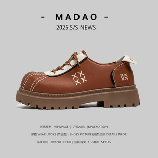 外贸男士小众复古小皮鞋男款秋冬季厚底系带厚底内增高大头德比鞋