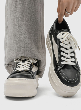 厚底板鞋男美式Cleanfit ro风复古低帮大头鞋小众松糕增高小黑鞋