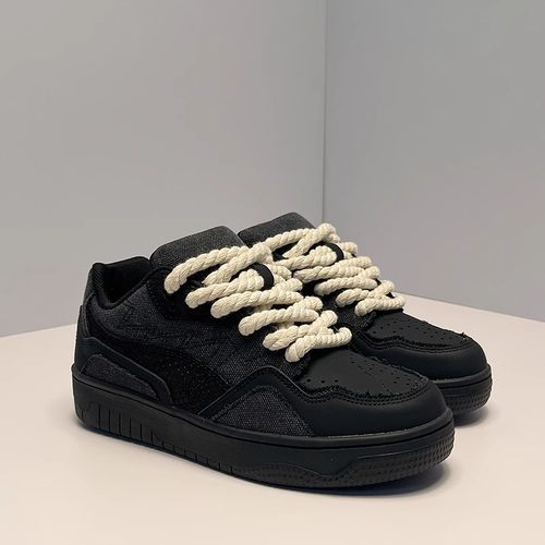 夏季板鞋男款休闲面包鞋潮鞋黑武士潮牌痞帅设计感小众原创小黑鞋