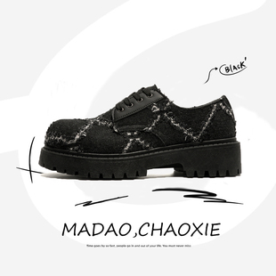 秋季原创小众破坏风德比鞋男发型师休闲皮鞋厚底大头帆布鞋乞丐鞋