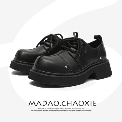cleanfit皮鞋男款厚底内增高7CM英伦风巴黎德比鞋潮流黑色大头鞋