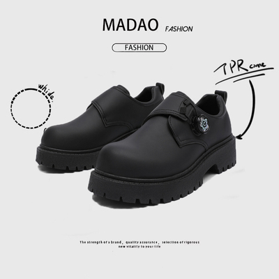 皮鞋男款旋转纽扣休闲德比大头鞋