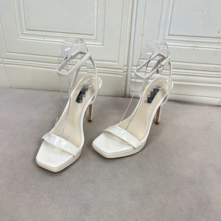 外贸原单女鞋微瑕时尚气质新款方头纯色厚底细高跟一字扣时装凉鞋