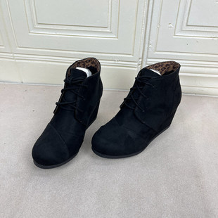 系带舒适日常百搭 新款 Lady Shoes外贸原单圆头坡跟踝靴简约时尚