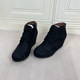 新款 Lady Shoes外贸原单圆头坡跟踝靴简约时尚 系带舒适日常百搭