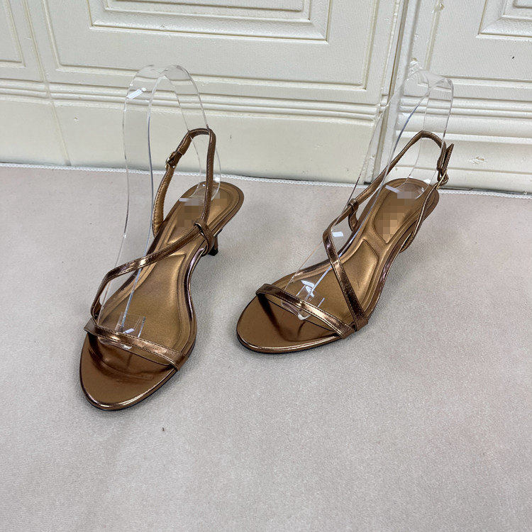 圆头纯色细高跟细绳一字扣凉鞋