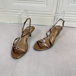 外贸原单女鞋微瑕新款时尚圆头纯色细高跟细绳一字扣百搭时装凉鞋