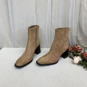 外贸原单高跟马丁靴粗跟纯色瘦瘦靴新款 早秋韩系短靴切尔西小踝靴