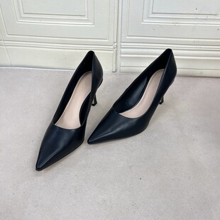 外贸原单尖头浅口细跟单鞋简约时尚新款气质高跟女款皮鞋日常外穿