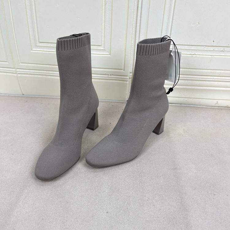 粗高跟针织面短靴简约时尚新款