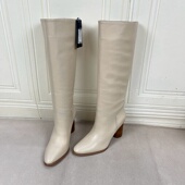 长筒靴 百搭尖头纯色粗跟套筒时装 Lady Shoes外贸原单女靴真皮时尚