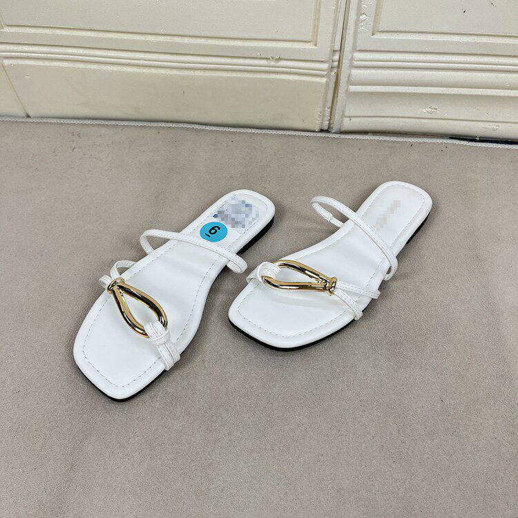 Lady Shoes外贸原单方头夹趾平底拖鞋简约新款舒适休闲百搭凉拖