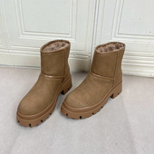 时尚 Lady Shoes外贸原单女靴内里加绒新款 圆头纯色厚底短靴雪地靴