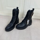 Lady Shoes外贸原单圆头厚底粗跟系带短靴加绒保暖马丁靴休闲百搭