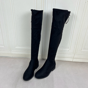 圆头纯色绒面低跟套筒长靴过膝靴 时尚 Lady Shoes外贸原单女靴新款