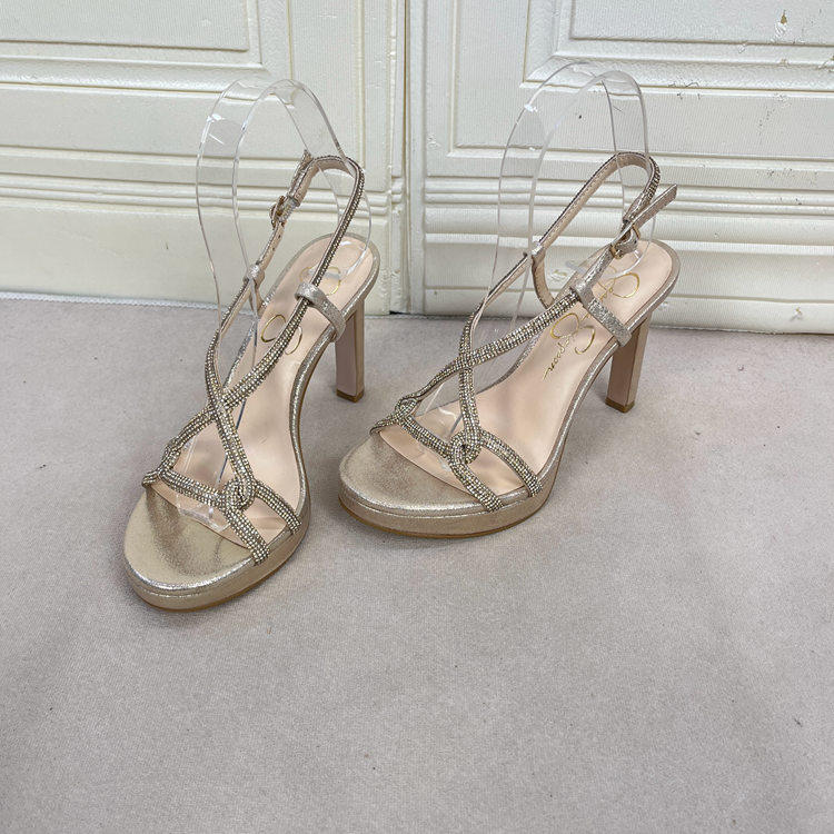 外贸原单欧美新款水钻亮面女鞋性感时尚圆头防水台细高跟凉鞋