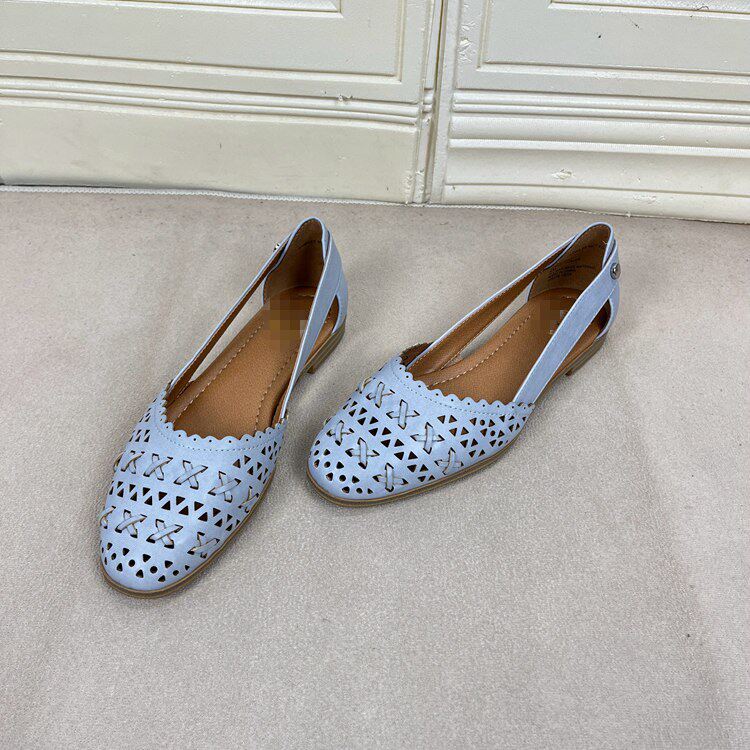 Lady Shoes外贸原单女鞋新款时尚圆头纯色平底镂空浅口百搭单鞋