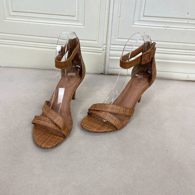 外贸原单女鞋新款圆头纯色细高跟皮带扣后拉链时尚百搭时装凉鞋