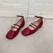 shoes里外全真皮方头低跟百搭浅口一字扣单鞋 外贸原单女鞋 时尚