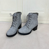 短靴 圆头纯色粗高跟系带侧拉链防水台时装 外贸原单女靴新款 时尚