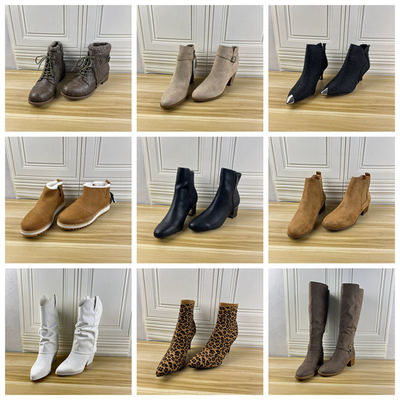 43码大码圆头纯色侧拉链粗跟短靴