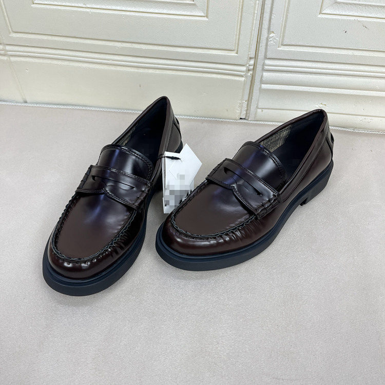 圆头粗跟厚底一脚蹬单鞋乐福鞋