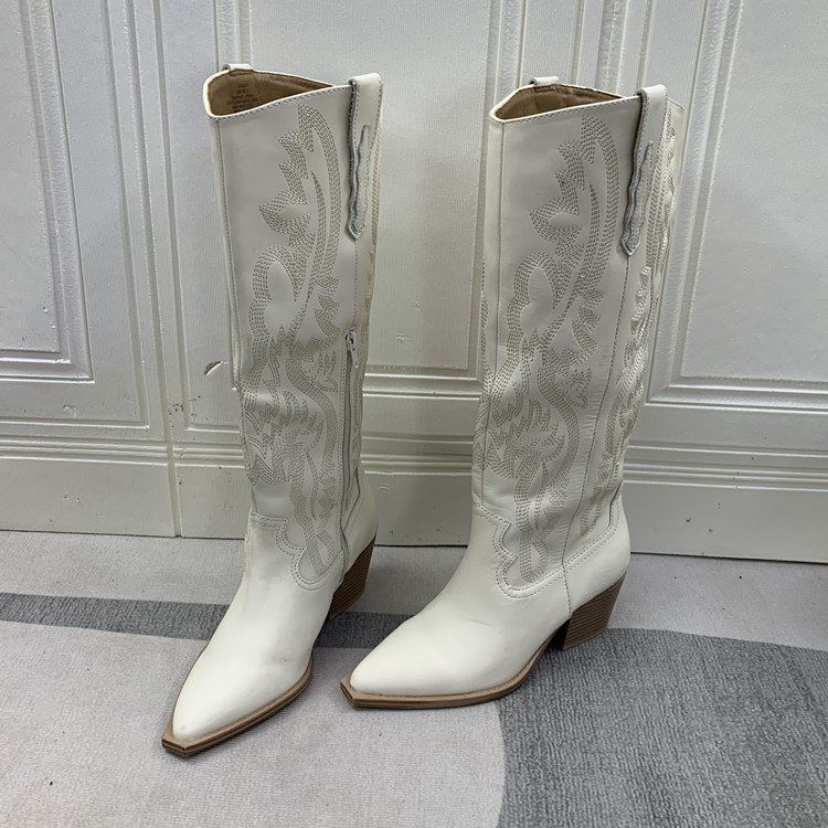 外贸原单真皮纯色粗高跟长筒时装靴侧拉链花纹时尚百搭款,女鞋,时装靴,淘宝优惠券,粉丝福利购,淘宝优惠卷